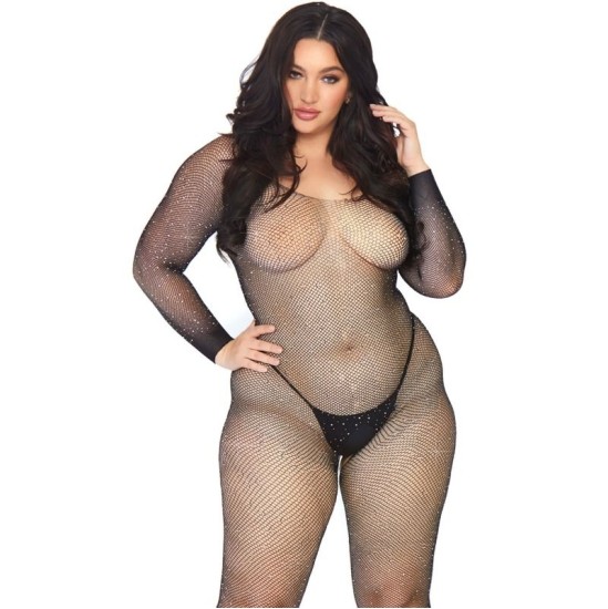 Leg Avenue Bodystockings LEG AVENUE CRYSTALIZED NET BODY STOCKING 1X-2X