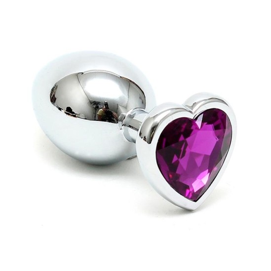 Bondage Play Butt Plug Plated Steel Crystal Heart Purple