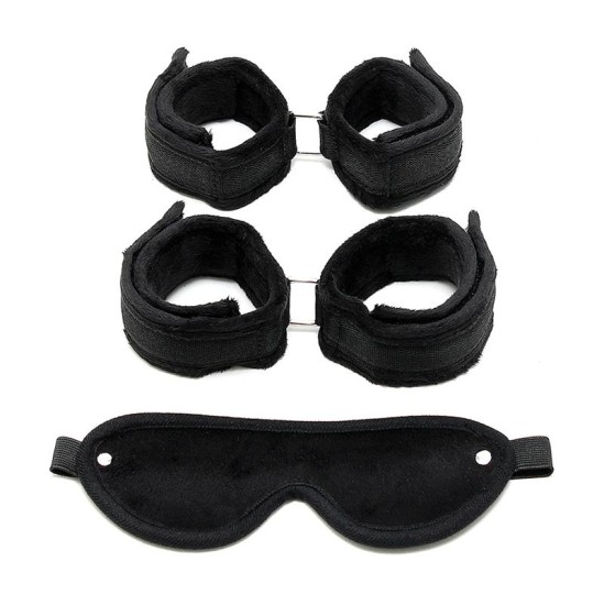 Bondage Play Rimba Handcuffs, Foot Cuffs and Mask Black