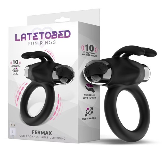 Latetobed Fermax vibrācijas gredzens ar Rabbit USB silikona melnu