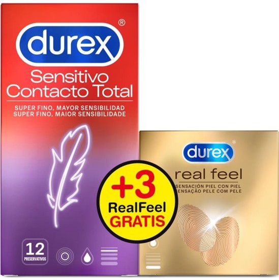 Durex Пакет Total Contact 12 единиц и Real Feel 3 единицы