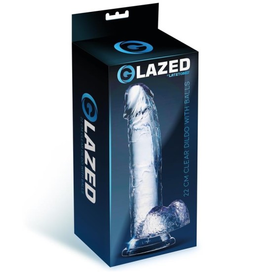 Glazed Realistiškas dildo su sėklidėmis, kristalinė medžiaga 22 cm