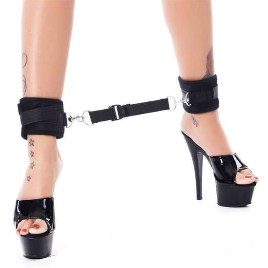 Bondage Play Rimba Ankle Cuffs with Adjustable Spreader Strap Adjustable Black