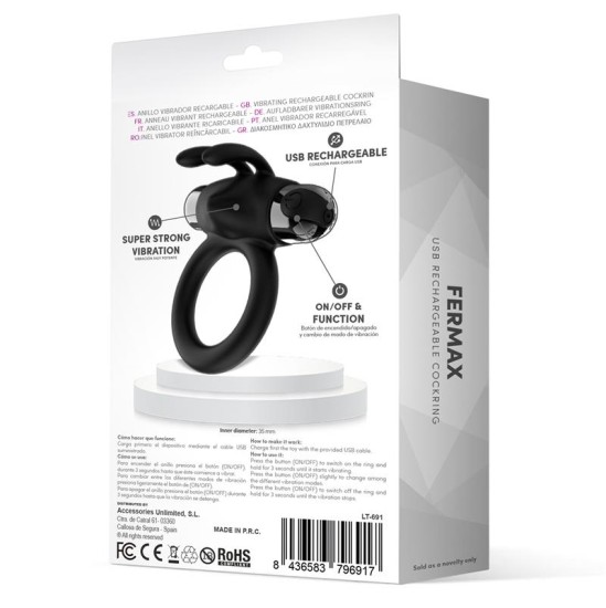 Latetobed Fermax Vibrating Ring with Rabbit USB Silicone Black