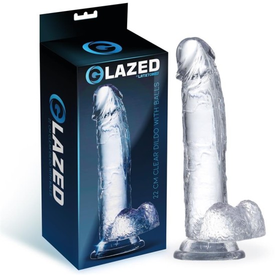 Glazed Realistiškas dildo su sėklidėmis, kristalinė medžiaga 22 cm