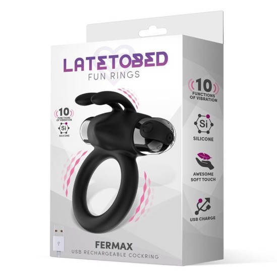 Latetobed Fermax vibrācijas gredzens ar Rabbit USB silikona melnu