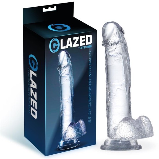 Glazed Reālistisks dildo ar sēkliniekiem kristāla materiāls 15,5 cm