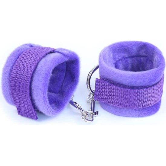 Intoyou Bdsm Line Handcuffs with Velcro with Long Fur Purple