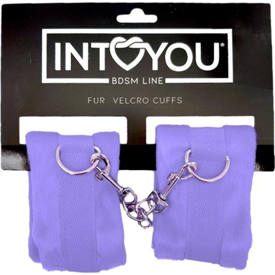 Intoyou Bdsm Line Handcuffs with Velcro with Long Fur Purple