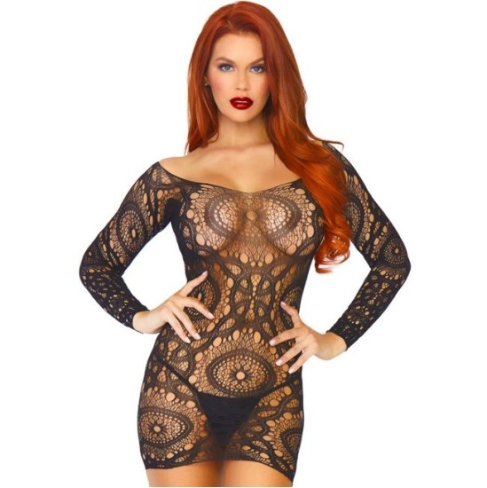 Leg Avenue Dresses LEG AVENUE LACE LONG SLEEVED MINI DRESS ONE SIZE