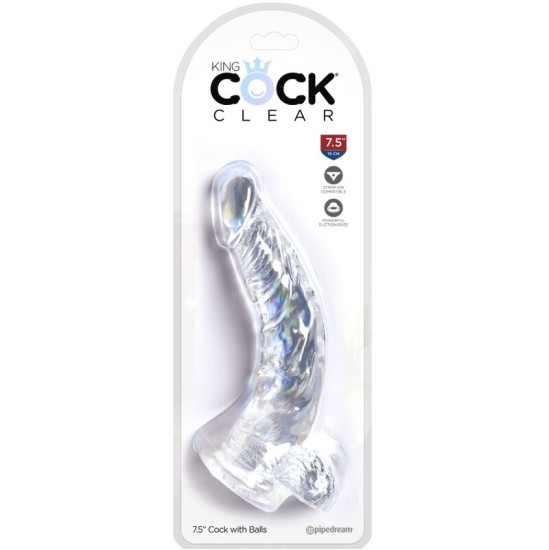 King Cock SKAIDRS — REĀLISTiski izliekts PENIS AR Bumbiņām 16,5 CM caurspīdīgs