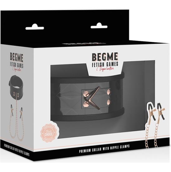 Begme Black Edition BEGME - ОШЕЙНИК ЧЕРНЫЙ EDITION С ЗАЖИМАМИ ДЛЯ СОСКОВ С НЕОПРЕНОВОЙ ПОДКЛАДКОЙ