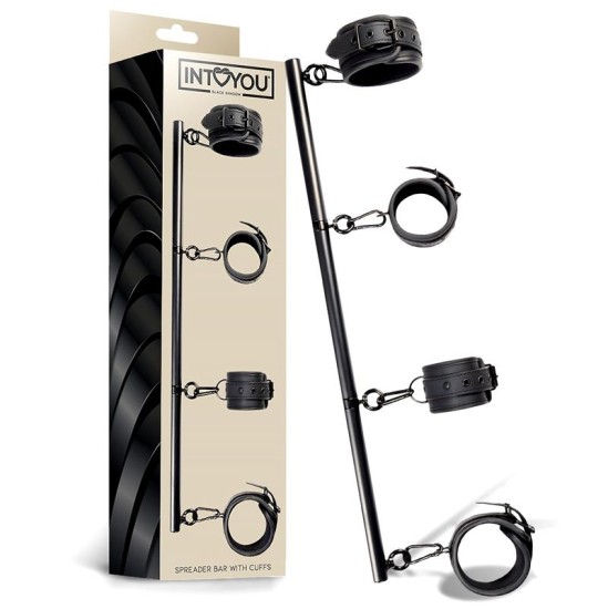 Intoyou Black Shadow Detachable Rigid Spreader Bar and 4 Detachable Neoprene and Vegan Leather Cuffs