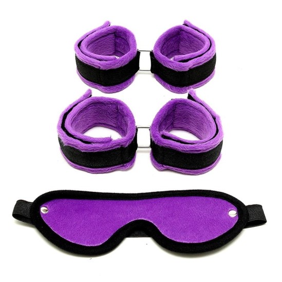 Bondage Play Rimba Handcuffs, Foot Cuffs and Mask Purple