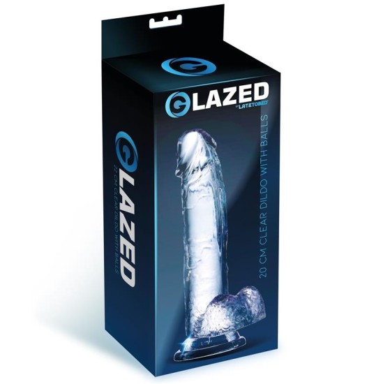 Glazed Realistiškas dildo su sėklidėmis kristalinė medžiaga 20 cm