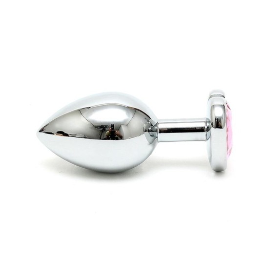 Bondage Play Butt Plug Plated Steel Crystal Heart Pink