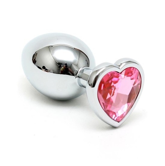 Bondage Play Butt Plug Plated Steel Crystal Heart Pink