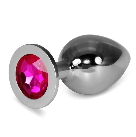 Lovetoy Metal Butt Plug RoseBud Classic with Fuchsia Jewel Size L