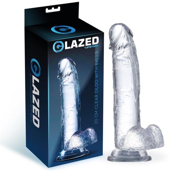 Glazed Realistiškas dildo su sėklidėmis kristalinė medžiaga 20 cm