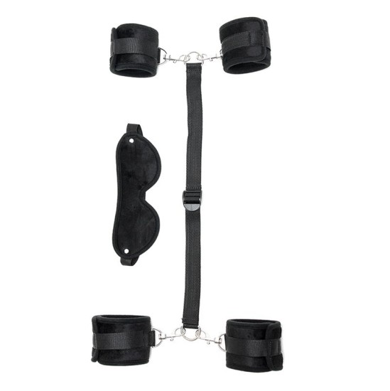 Bondage Play Hand to Ankle Cuffs with Mask Adjustable Black