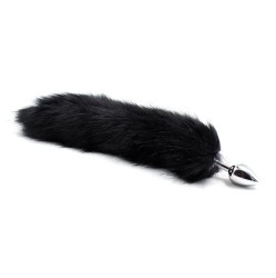 Latetobed Bdsm Line Metāla Butt Plug Foxy Tail Velvet Touch 40 cm Melns