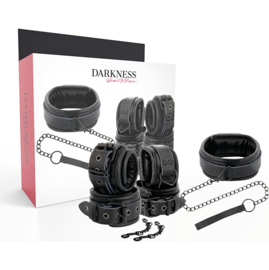 Darkness Bondage DARKNESS - BLACK LEATHER HANDCUFFS AND COLLAR