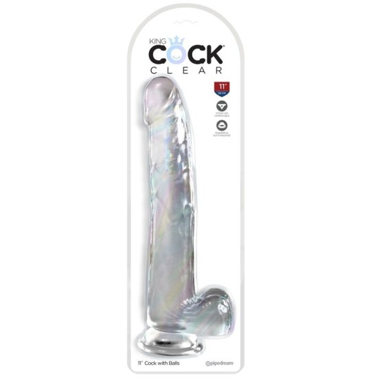 King Cock SKAIDRS - DILDO AR sēkliniekiem 24,8 CM caurspīdīgs