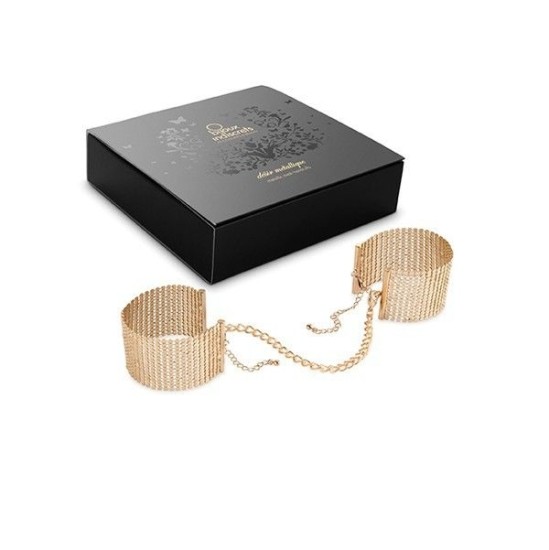 Bijoux Desire Metallique DESIR METALLIQUE BLACK MESH GOLD HANDCUFFS