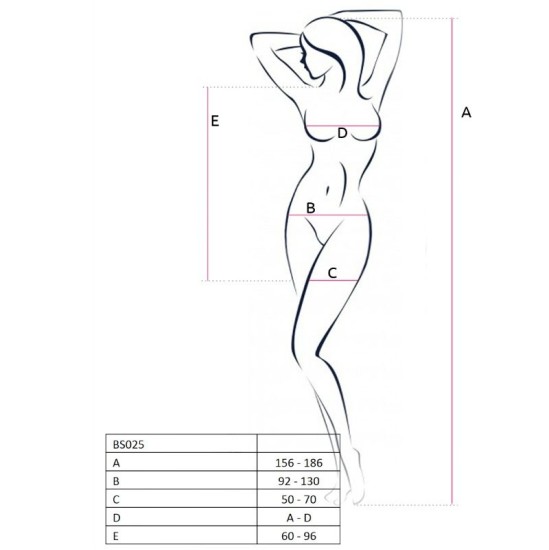 Passion Woman BS025 BODYSTOCKING BALTA Kleita STILS Viens izmērs