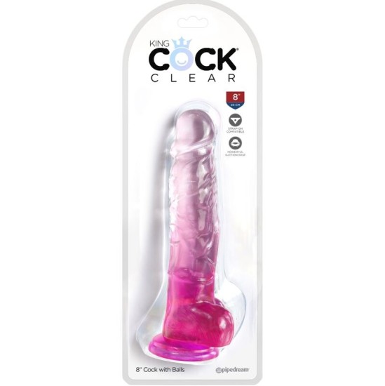 King Cock SKAIDRS - REĀLISTS PENIS AR Bumbiņām 16,5 CM ROZĀ