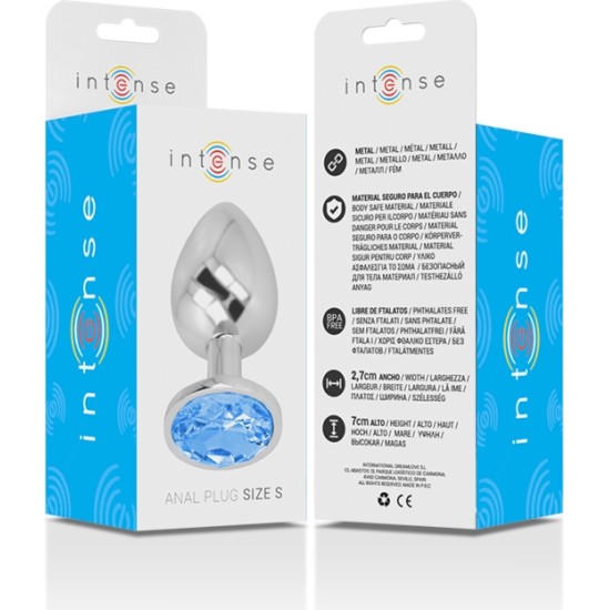 Intense Anal Toys INTENSE - METAL ALUMINUM ANAL PLUG WITH BLUE GLASS SIZE S