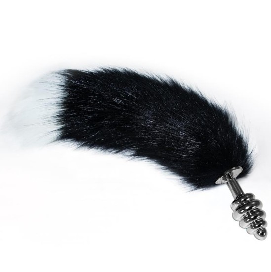 Lovetoy Metal Butt Plug with Black and White Fox Tail Size L