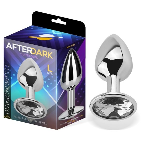 Afterdark Butt Plug with Jewel White Diamond White Size L Aluminium