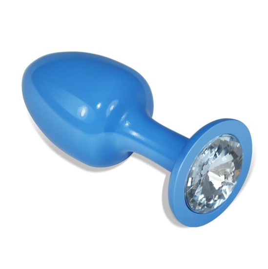 Lovetoy Metal Butt Plug Blue Rosebud with Clear Jewel