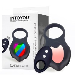 Intoyou Tamsiai juodas vibruojantis žiedas su LED nuotolinio valdymo pulteliu USB silikonu