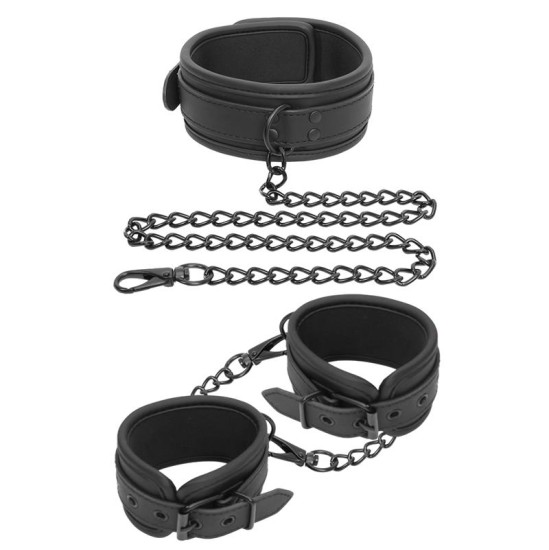 Intoyou Black Shadow Collar and Hand Cuffs Set Vegan Leather