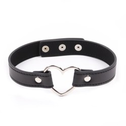 Latetobed Bdsm Line Collar with Heart Shaped Hoop Adjustable 41,5 cm Black
