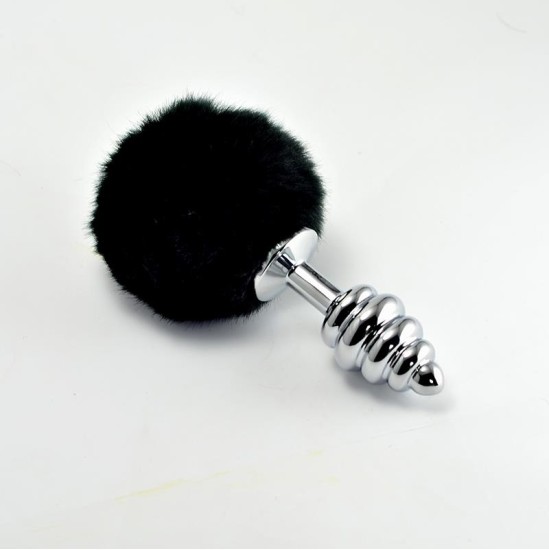 Lovetoy Metal Spiral Butt Plug with Black Pompon