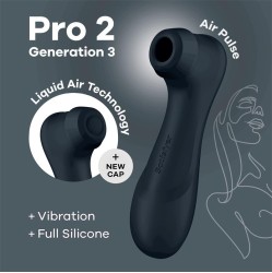 Satisfyer Pro 2 Gener 3 Liquid Air Technology sūkšanas un vibrācijas melns
