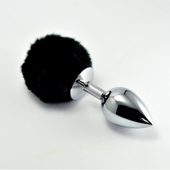 Lovetoy Metal Butt Plug with Black Pompon Size S