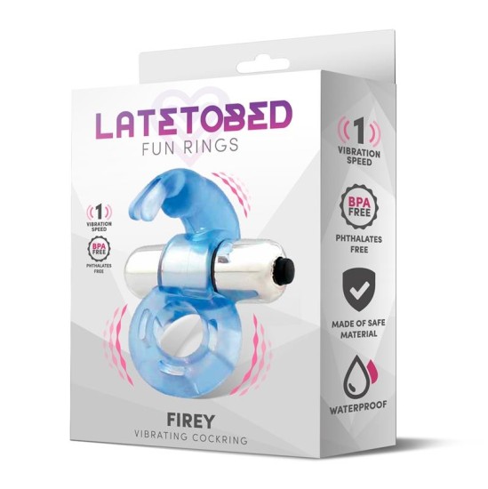 Latetobed Firey Vibrating Penis Ring with Rabbit Blue