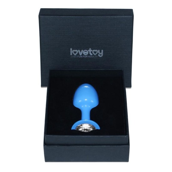 Lovetoy Metal Butt Plug Blue Rosebud with Clear Jewel