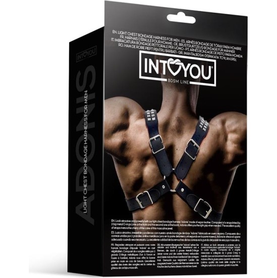 Intoyou Bdsm Line Adonis Chest Bondage zirglietas vīriešiem, vegānu āda