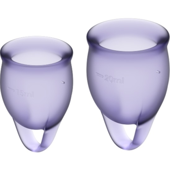 Satisfyer Menstrual Cups APMIERINĀTĀJS — JŪTIES PĀRLIECINĀTS MENSTRUĀLĀ KAUSS PURPULAIS 15 + 20 ML