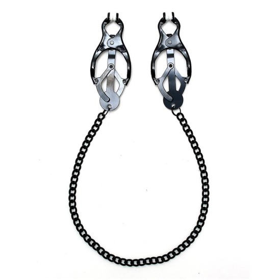 Bondage Play Adjustable nipple clamps butterfly style with black chain