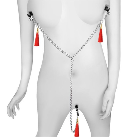 Lovetoy Chain with Nipple and Clitoris Clamps Red