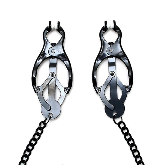 Bondage Play Adjustable nipple clamps butterfly style with black chain