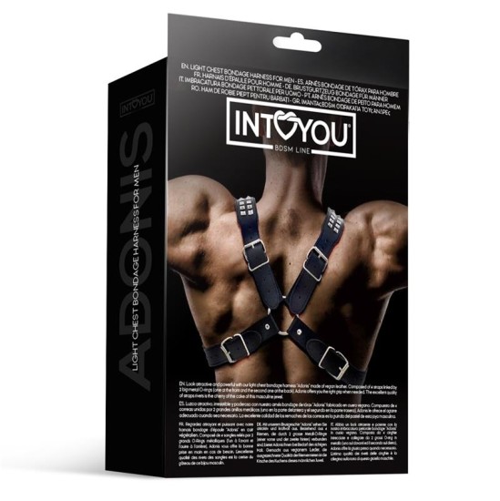 Intoyou Bdsm Line Adonis Chest Bondage zirglietas vīriešiem, vegānu āda