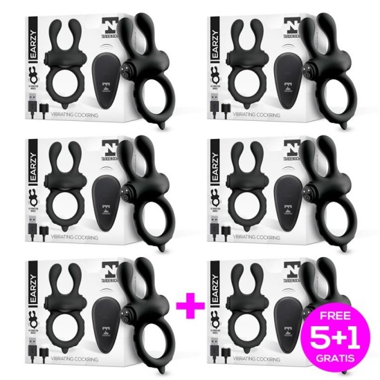 Tardenoche Pack 5+1 Earzy Vibrating Penis Ring with Remote Control Magnetic USB Silicone