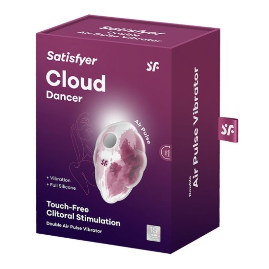 Satisfyer Cloud Dancer, клитор, присоска и вибрация с красным принтом